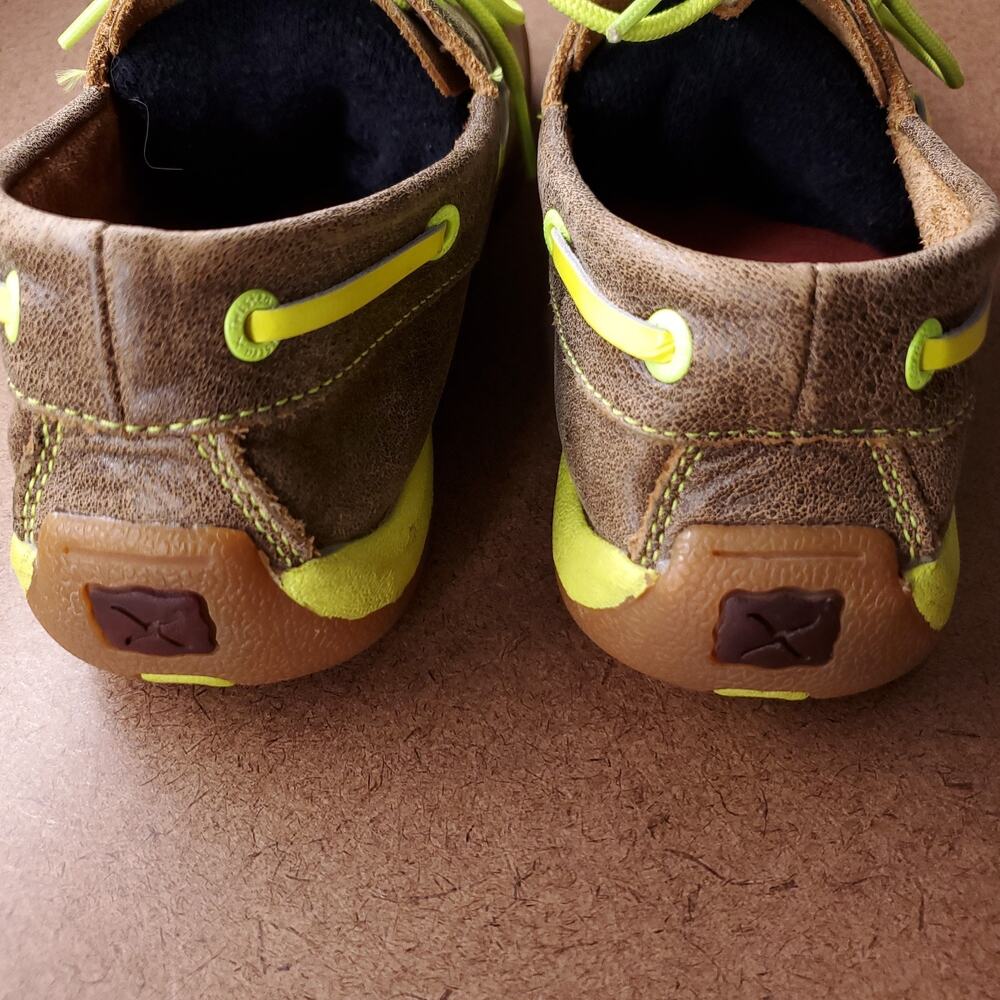 Twisted X Driving Mocs Women 8.5M Brown Leather Neon Yellow WDM0010 Boat Shoe - Picture 6 of 8